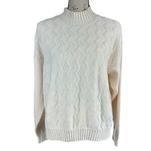 Wainscott Sweater Women Size M Ivory Cream Zig Zag Cable Knit Classic Pullover